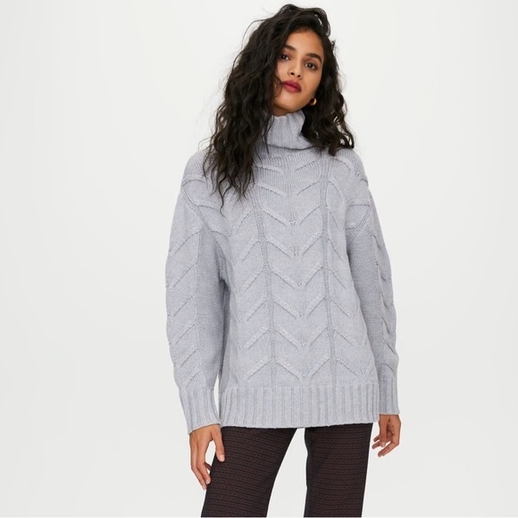 Aritzia, Wilfred, Merino Wool, “Champeaux” Cable knit Turtleneck Cream Sweater - Picture 2 of 8